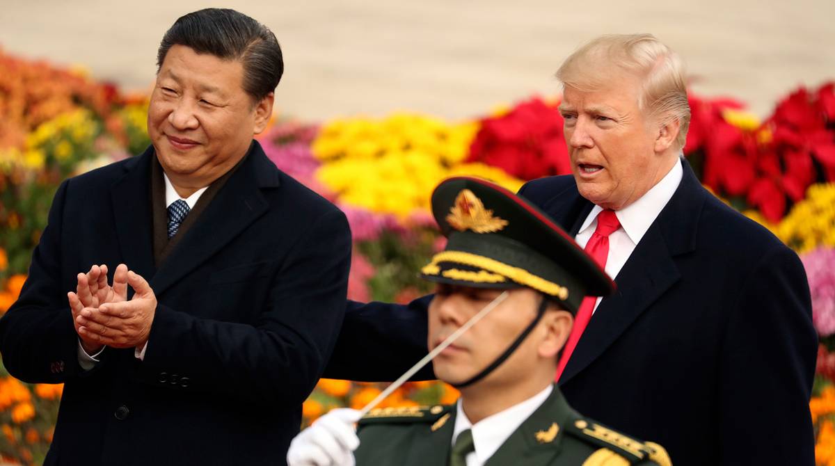 President Donald Trump and Chinese President Xi Jinping participate in a welcome ceremony at the Great Hall of the People, Thursday, November 9, 2017, in Beijing, China. Trump is on a five country trip through Asia traveling to Japan, South Korea, China, Vietnam and the Philippines. (AP Photo/Andrew Harnik)