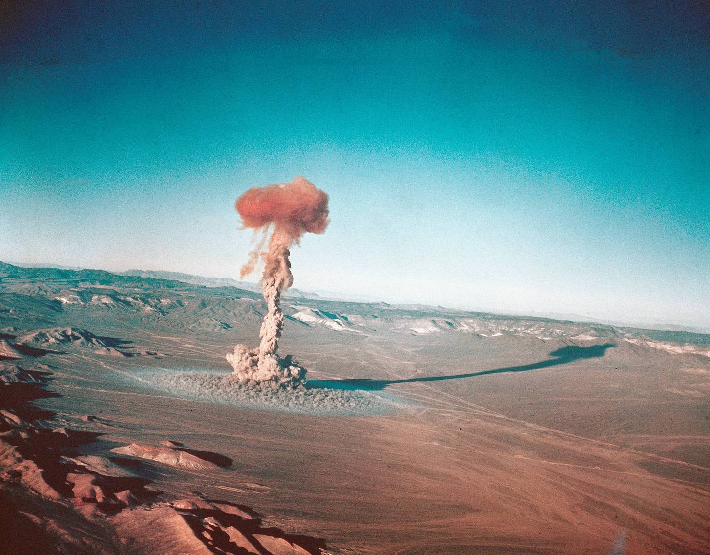 A sub-surface atomic test is shown March 23, 1955 at the Nevada Test Site near Yucca Flats, Nev. The explosion is the seventh in the Operation Teapot series. (U.S. Atomic Energy Commission via AP)